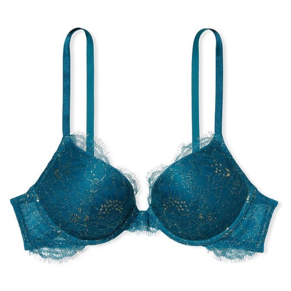 •NWT Victoria’s Secret Blue Sapphire Lace Shimmer Push Up Bra | 38DD - Picture 1 of 7
